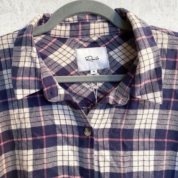 Rails Women’s NWT Willow Ruffle Sleeve Flannel Button-Up Shirt Size XL Plaid New - Picture 3 of 11